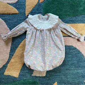 Pukatuka Hand-smocked Embroidered Liberty Floral Romper 12M